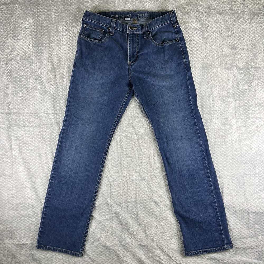 Carhartt Rugged Flex Jeans Mens 33x30 Relaxed Fit Straight Leg Denim Blue